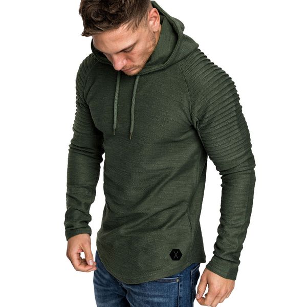 

hoodies men fashion mens autumn winter pleats slim fit raglan long sleeve cotton black green sport hoodie blouse sweatshirts