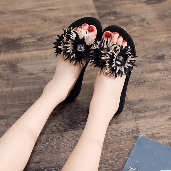 

slippers women summer fashion casual house slippers clip toe flip flops non-slip wedges beach shoes woman zapatos de mujer#3, Black