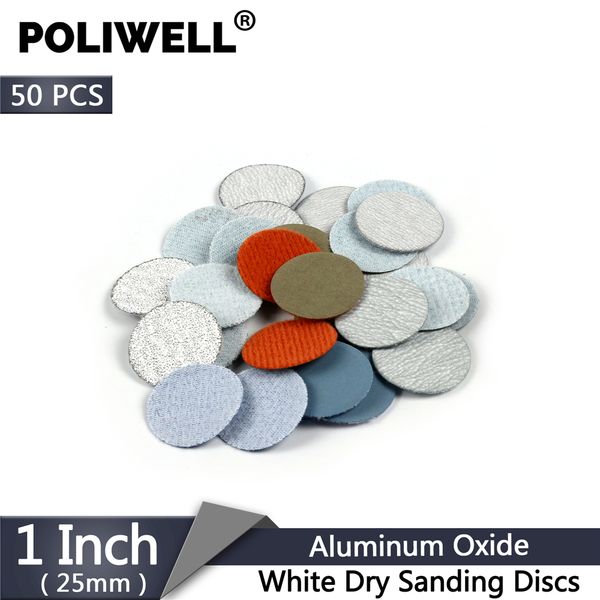 

poliwell 50pcs 1 inch 25mm sandpaper 60/600/2000/3000/10000 grit white dry sanding discs aluminum oxide flocking polishing paper