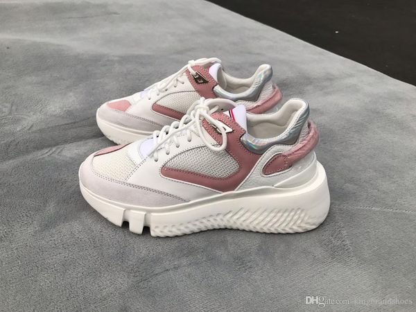 

couple shoes spring summer 2019 fashion white and pink combination color cowskin breathable thick bottom casual sneakers, Black