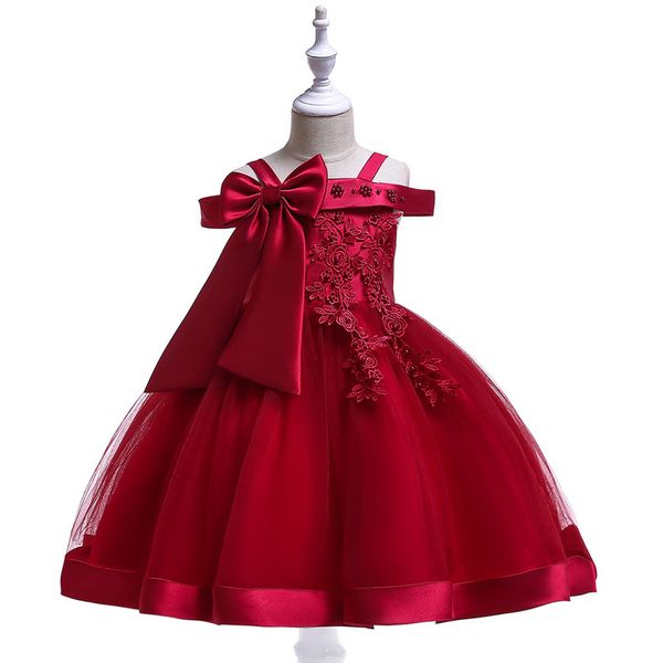 

united states children dress piano performance during a word shoulder evening dress girls show the bow princess, Red;yellow