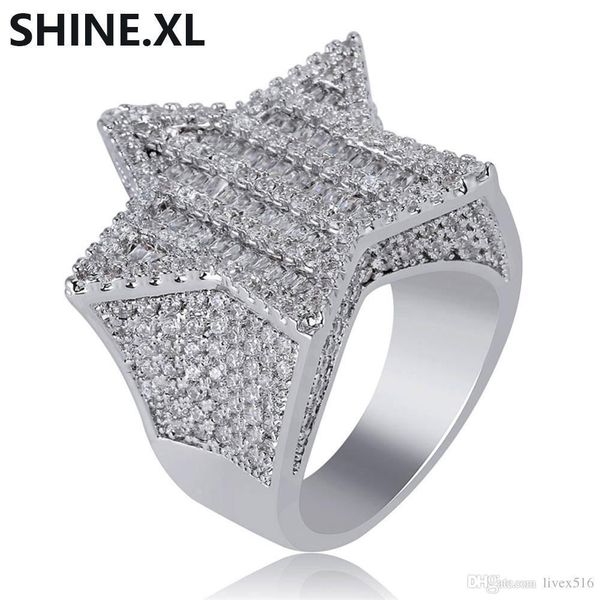 

mens hip hop jewelry gold silver plated start rings micro paved cubic zircon bling bling charm rings for men women wedding