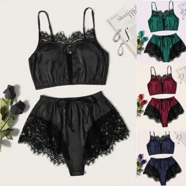 

сша женщина леди белье атласной babydoll белье sleepsuit пижама nightwear, Black;white