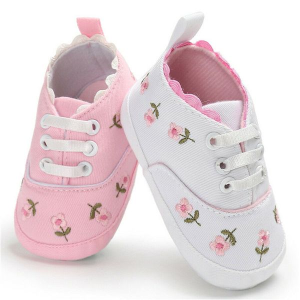 

newborn infant soft sole crib casual shoes flower embroidery summer autumn sneaker prewalker cotton canvas shoes baby girl 0-18m, Black