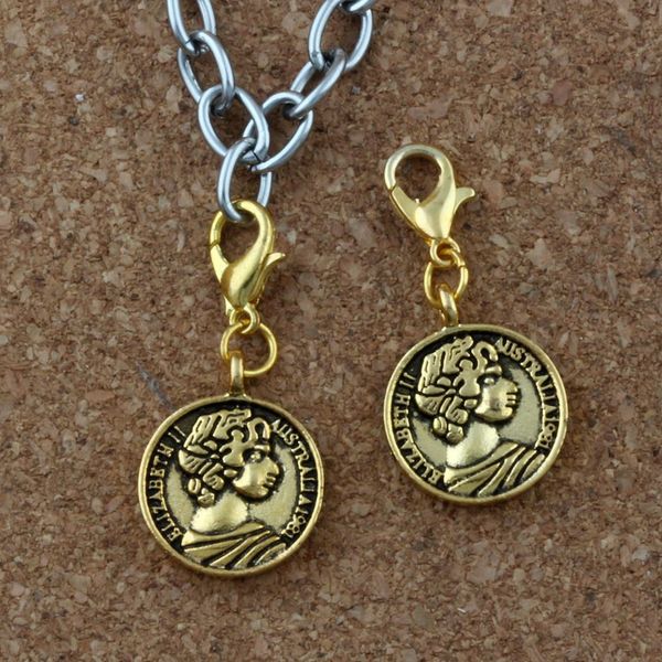 

50 шт./лот античное золото elizabeth ii сплав подвески шарик с застежкой омар fit браслет diy ювелирных изделий 15.8x33mm a-371b, Bronze;silver