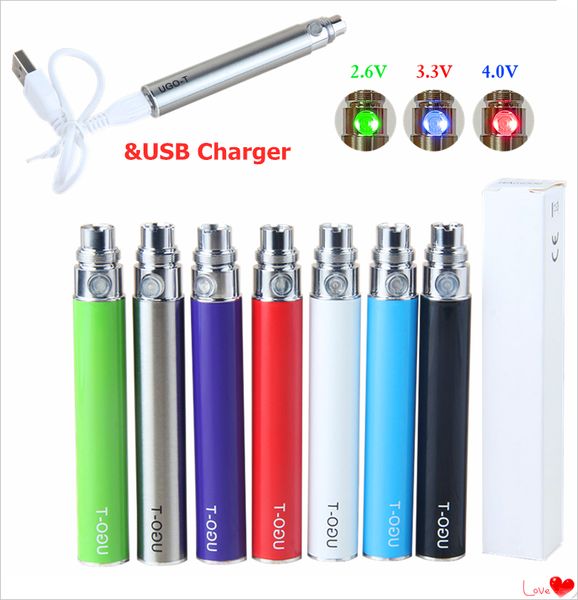 Moq 5pcs en kaliteli 1100mAh Ugo T Ön ısıtma VV Evod Ego Pilleri 510 İplik Pil Ön Isı Voltajı Değişken Vape Kartuşları% 100 Otantik Buhar