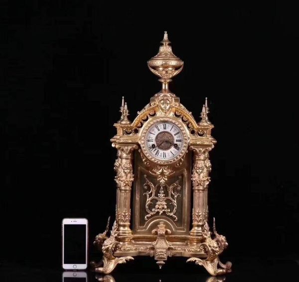 

75 см европа ретро бронзовый позолотить здание механические качели часы настольные часы