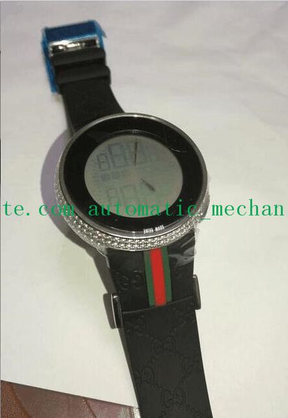 

4 style luxury watches wristwatch rubber strap 44mm new mens silver gold digital diamond watch quartz movement men's watches, Slivery;brown