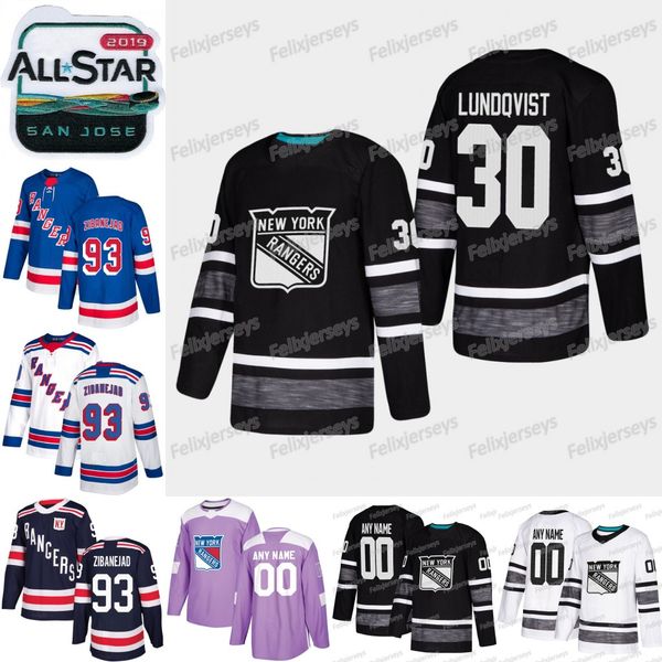 

New Rangers 2019 All Star Mika Zibanejad Chris Kreider Cody McLeod Jimmy Vesey Mark Messier Henrik Lundqvist Hayes Zuccarello Jersey