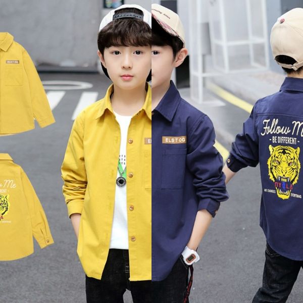 

2020 men's wear big and medium-sized children's cartoon fashion long sleeve handsome shirt shirt autumn, White;black