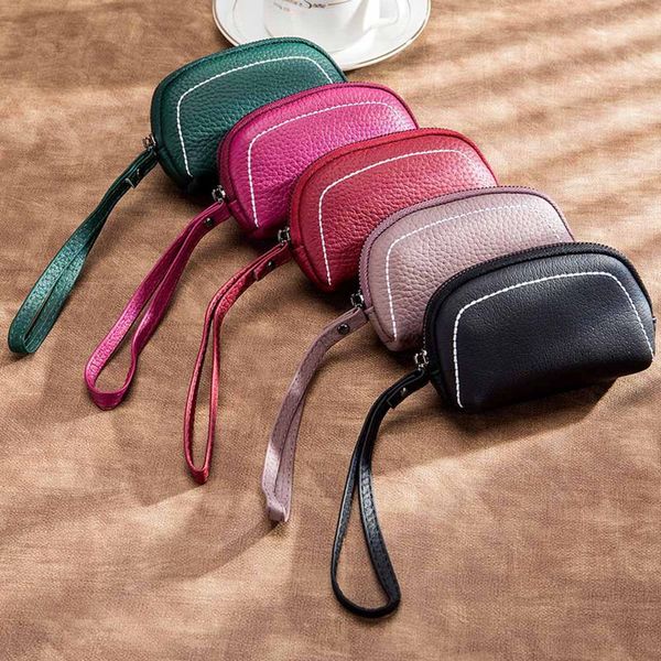 

1 pc mini wallet genuine leather first layer cowhide short wallet holder coin pocket ladies clutch handbag, Red;black