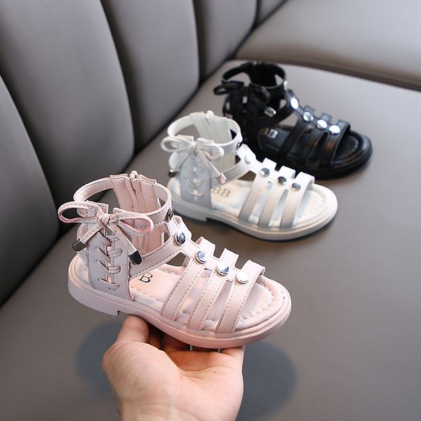 

sell summer fashion roman boots high-girls sandals kids gladiator sandals toddler child girls side zipper shoes, Black;red