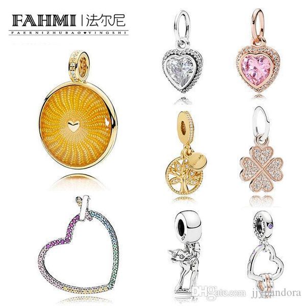 

fahmi 100% 925 sterling silver classic charm shining sun colorful rainbow heart 18k gold tree of life rose gold clover pendant ing, Black
