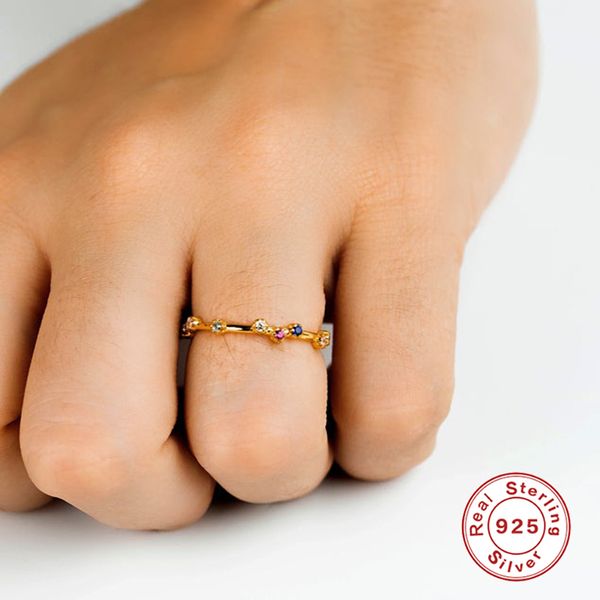 

romad 925 sterling silver rings zircon yellow pink blue color finger ring for women wedding ring anillos w3, Golden;silver