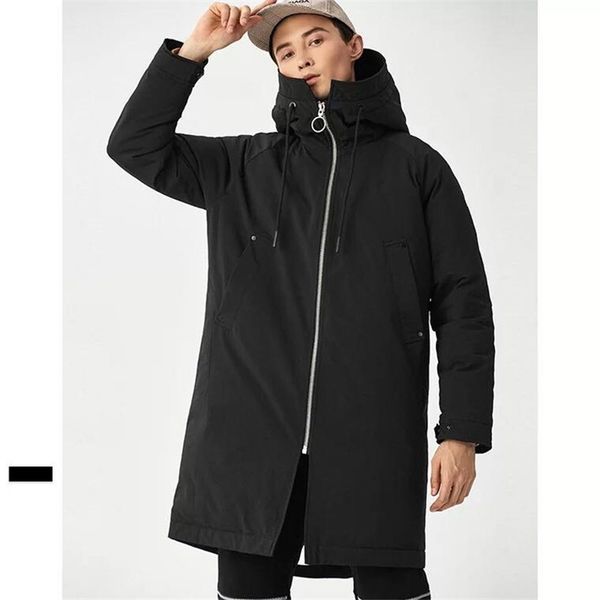 

agradecido winter outdoors long trench coat down jacket thickening hooded army green parka coats men's jacket, Black