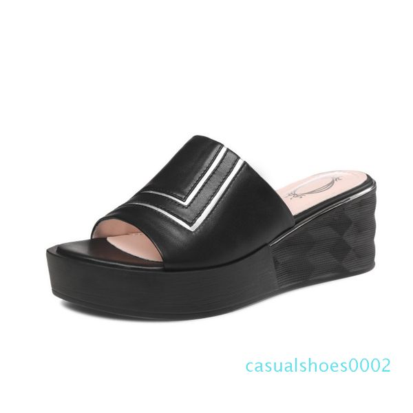 

mljuese 2019 women slippers soft cow leather rome style summer open toe white color beaches sandals party wedding size 40 c02, Black