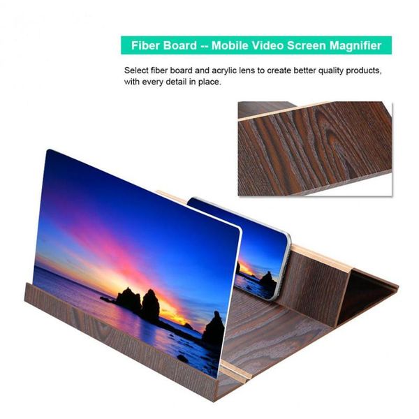 

12 inch wooden mobile video screen magnifier high definition mobile phone screen amplifier with wood grain stand anti-radiation with package