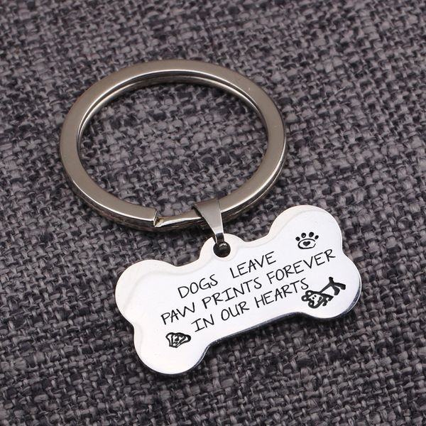 

dog lovers gift keytag dogs leave prints forever in our heart engraved pattern stamped keychains memorial gifts key chain, Silver