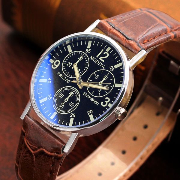 

men's watch six pin watches quartz blue glass belt watch man reloj hombre 2019 men wristwatch clock relogio masculino, Slivery;brown