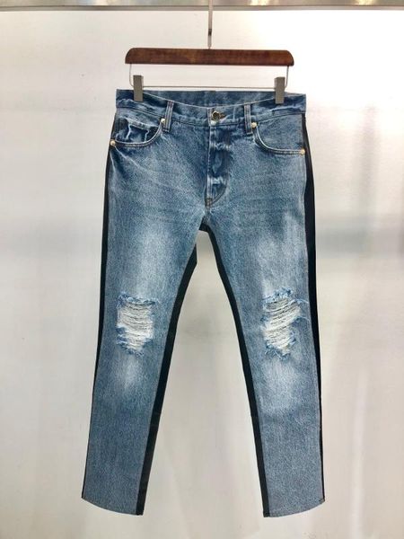 

2019 women's fashion loose cut-out splicing jeans 0107, Blue