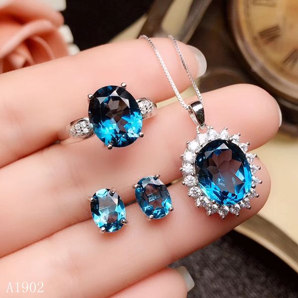 

kjjeaxcmy boutique jewels 925 sterling silver inlaid natural gemstone blue z ladies ring necklace pendant earrings set suppo, Black