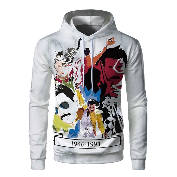 

queen band 3d hoodies band member printing hoodie mens womens casual hip hop streetwear rock star fans hooded outerwear, Black