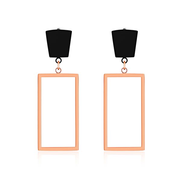

fashion rose gold plated stainless steel geometry rectangle dangle drop earrings for women hypoallergenic nickle free, Golden;silver