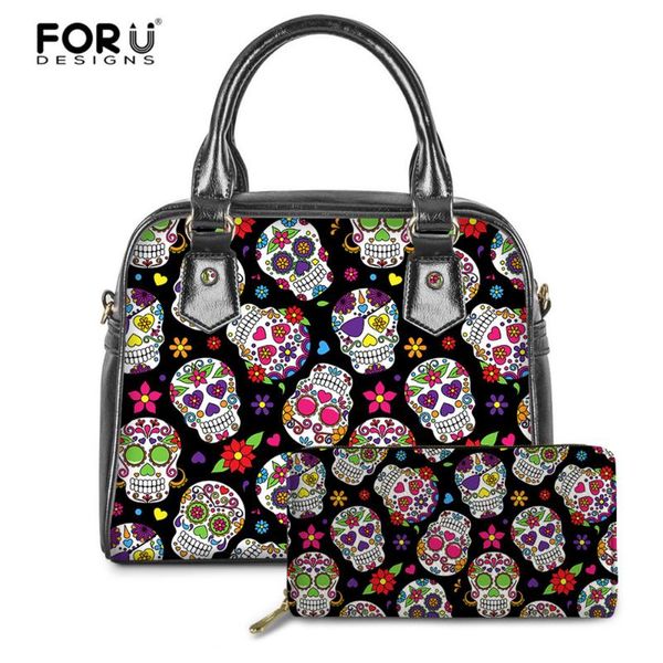 

forudesigns женские сумки повседневные рисунком сахара череп 2шт/комплект искусственная кожа дамы тотализатор мешки плеча женщины посланник