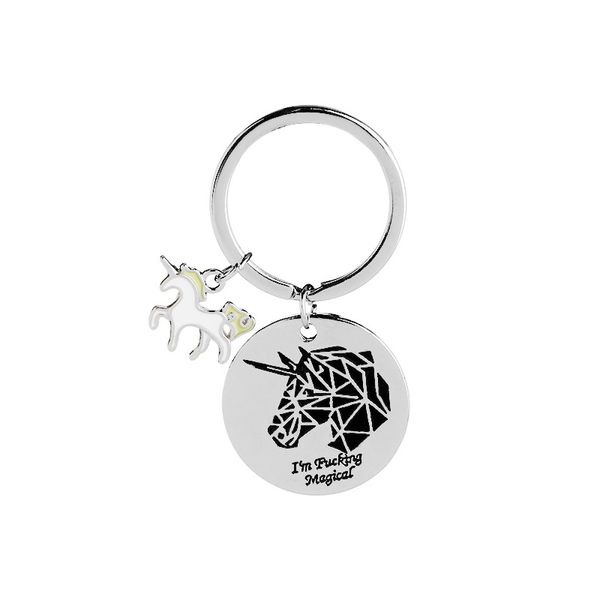 

unicorn keychain isevry magical personality car bag key metal pendant zinc alloy round tag accessories fashion jewelry, Silver