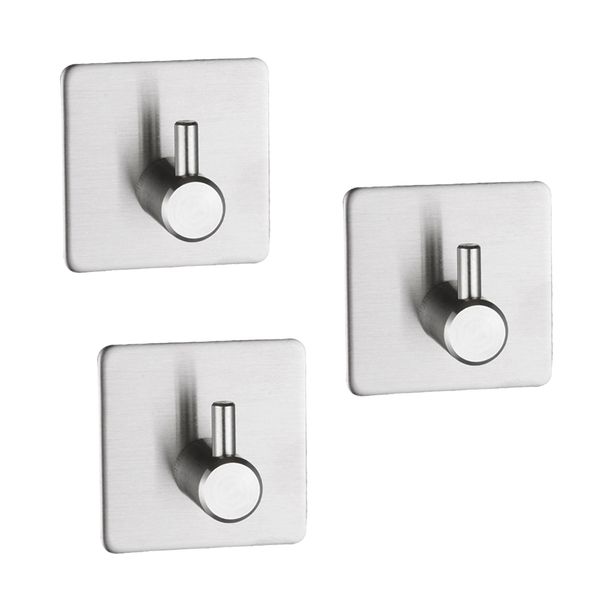 

3pcs metal hook traceless adhesive hook door hanger stainless steel hooks for kitchen bathroom