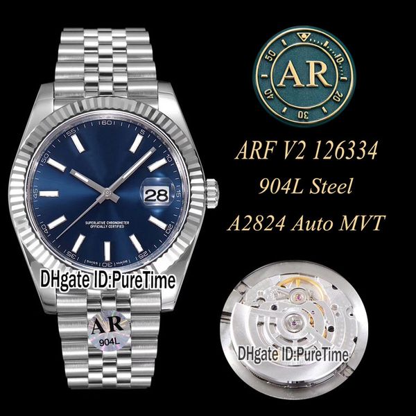 

arf v2 datejust 41 126334 904l steel fluted bezel blue dial eta a2824 automatic mens watch jubilee bracelet edition watches puretime r5, Slivery;brown