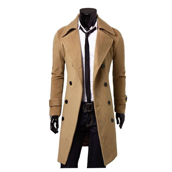 

casual fashion mens long coats 2018 winter warm slim long sleeve wool blend coat and jacket solid single breasted male coats, Black
