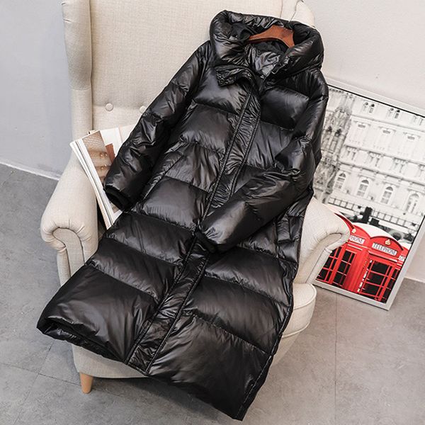 

90% white duck down jacket 2019 women winter jacket long thick coat for women hooded down parka warm female clothes waterproof, Black