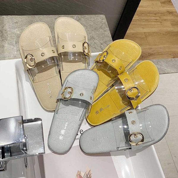 

slippers casual flat shoes female transparent heel slipers women slides loafers low luxury rubber summer 2020 fashion buckle, Black
