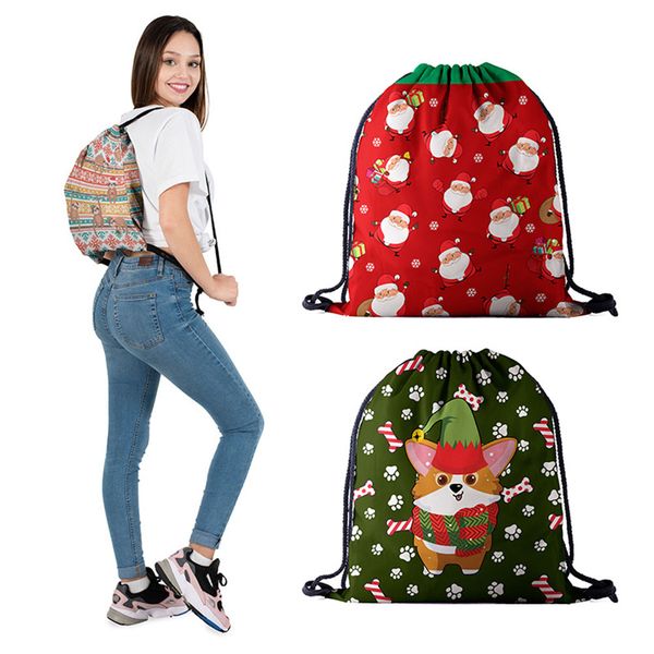 

travel storage bag non-woven bags drawstring christmas women bag 3d digital print bouquet pocket backpack