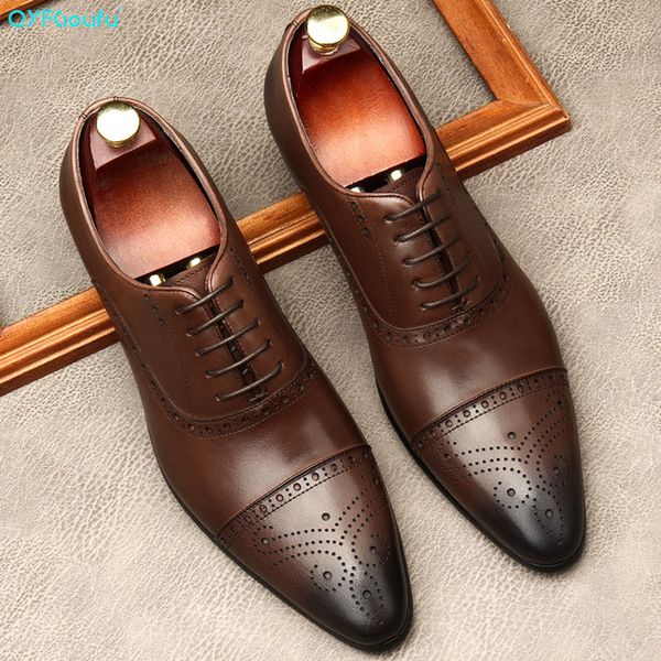 

italian fashion men leather shoes carving men office dress classic style brown lace up pointed toe oxford shoes, Black