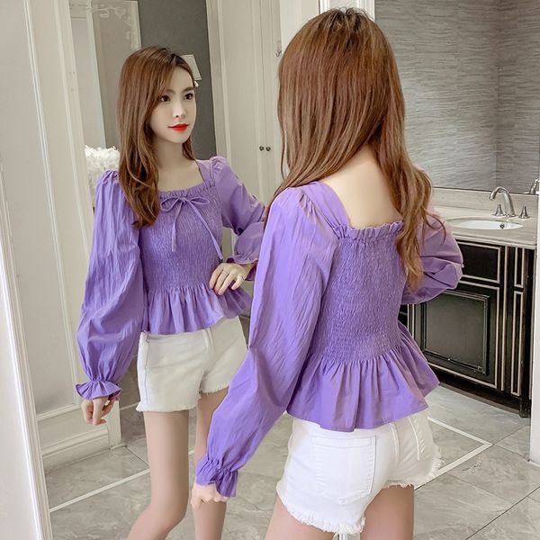 

2020 autumn new design feeling minority waist slimming light mature ruffled french short shirt womens small, White