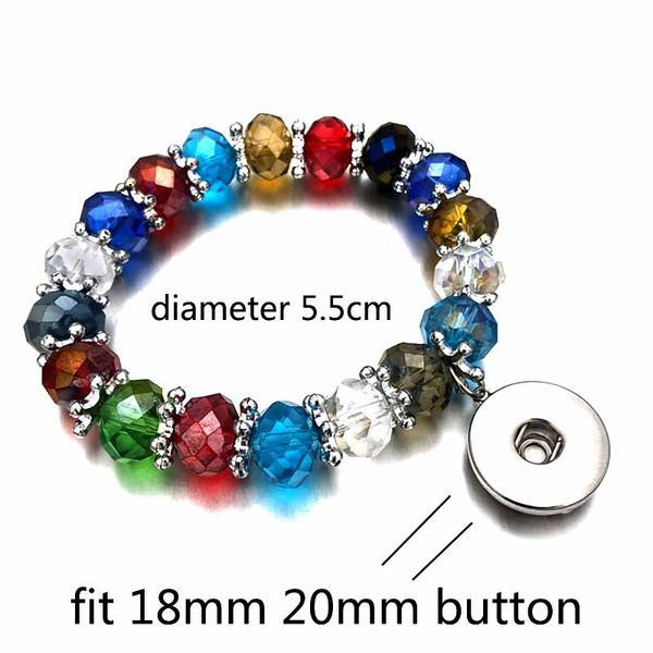 

044 interchangeable candy colors expandable stretch crystal bead bracelet fit 18mm snap button jewelry women bangle gift, Golden;silver