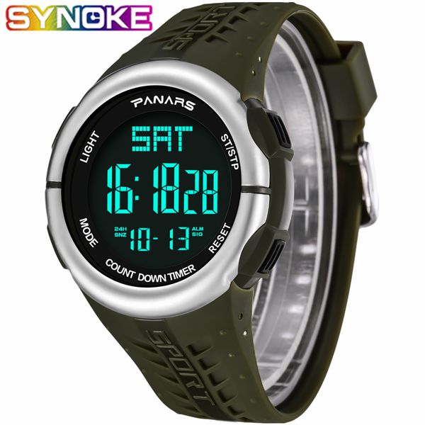 

synoke new sports watch men countdown double time watch alarm digital wristwatches 50m waterproof fitness digital 8002, Slivery;brown