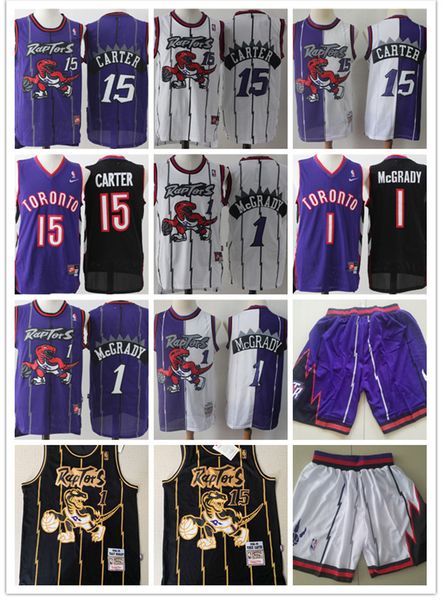 

mens toronto raptors throwback jerseys vince 15 carter tracy 1 mcgrady basketball shorts basketball jersey purple white black, Black;red