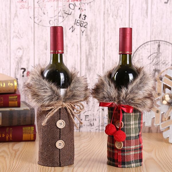 

wine bottle cover faux fur mini coat christmas bottle bags xmas packaging new year party ornament dinner table decorations 2 colors yw1724