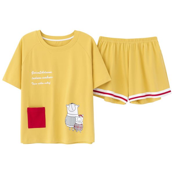 

women's pajamas summer pijama sets o-neck sleepwear cute pijamas mujer short sleeve pyjamas femme home wear large size, Black;red