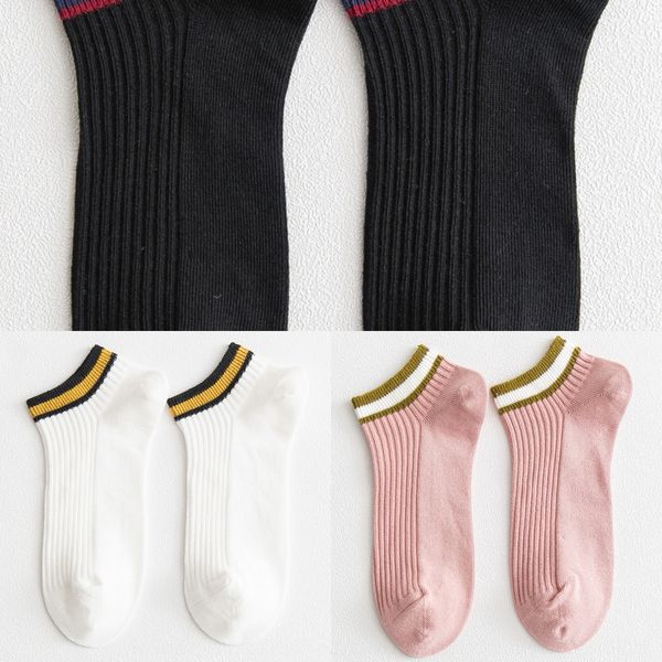 

summer cotton double needle color matching strip rakou ladies boat boat socks cute fashionable socks, Pink;yellow