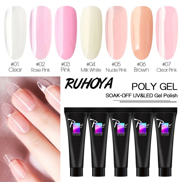 

ruhoya nail art poly gel transparent clear camouflage color fibre glass hard jelly quick extend gum acrylic building nail, Red;pink