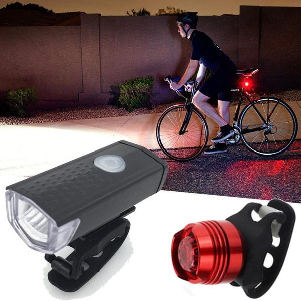 

super bright usb led bike waterproof front lamp bicycle light 3 light modes strap rechargeable headlight &taillight set p30