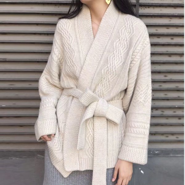

women's knits & tees warm knitted cardigan female casual criss-cross belt turn down collar white sweater women cotton knitwear cardigan