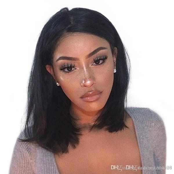 

short bob wig straight lace front human hair wigs for women 250%density brazilian lace frontal wig pre plucked remy black