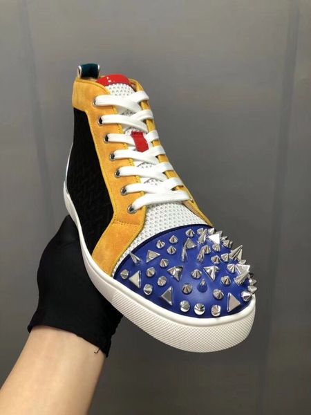 

genuine leather men's red bottom sneakers shoes pik spikes sneaker luxurious women studs leisure party dress wedding wholesale cheap, Black