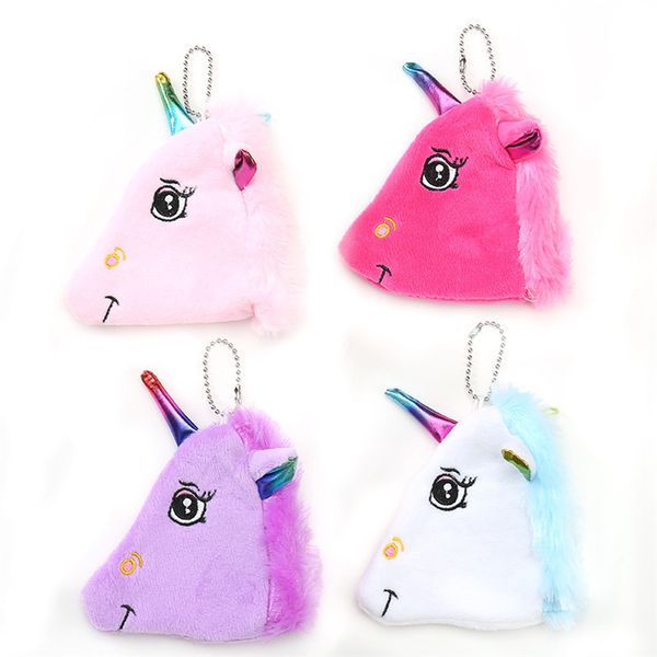 

unicorn cartoon coin purse 4 colors girls creative plush zipper children coin bag lady bag cute pendant designer wallet ajy711, White