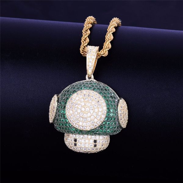

bling iced out game figure toad pendant hip hop cubic zircon mushroom head jewelry for game boy with 24 inch chain, Silver
